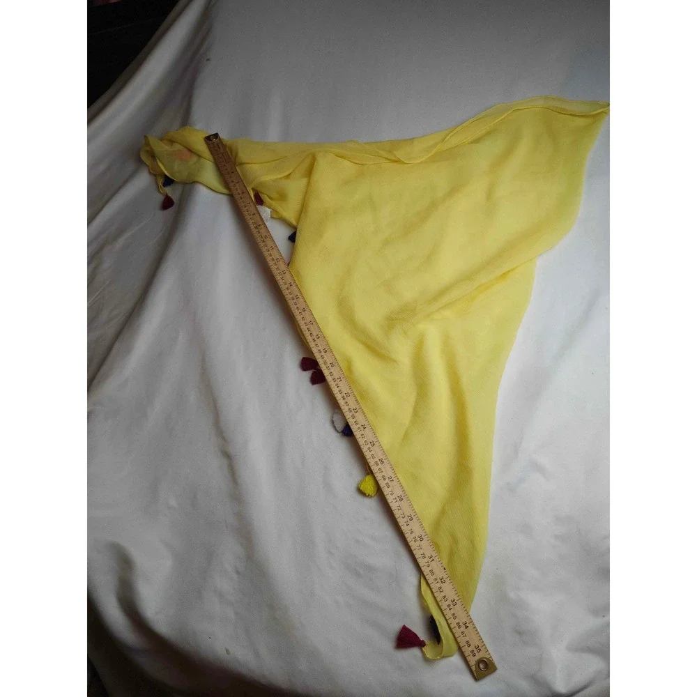 Collection Eighteen Yellow Sheer Triangle Scarf Multi Color Tassel Trim Boho O/S